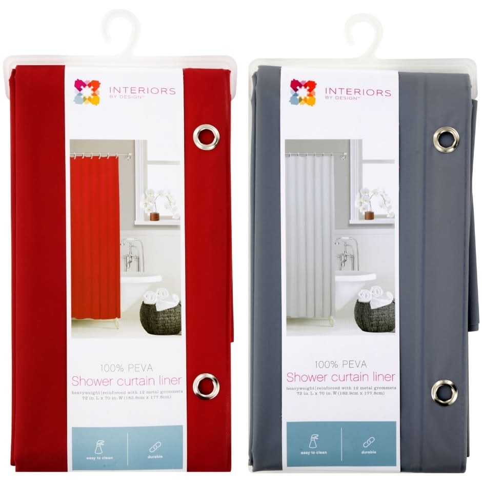 Interiors by Design 100 % Peva Shower Curtain Liner, 72x70 in, Red-Gray