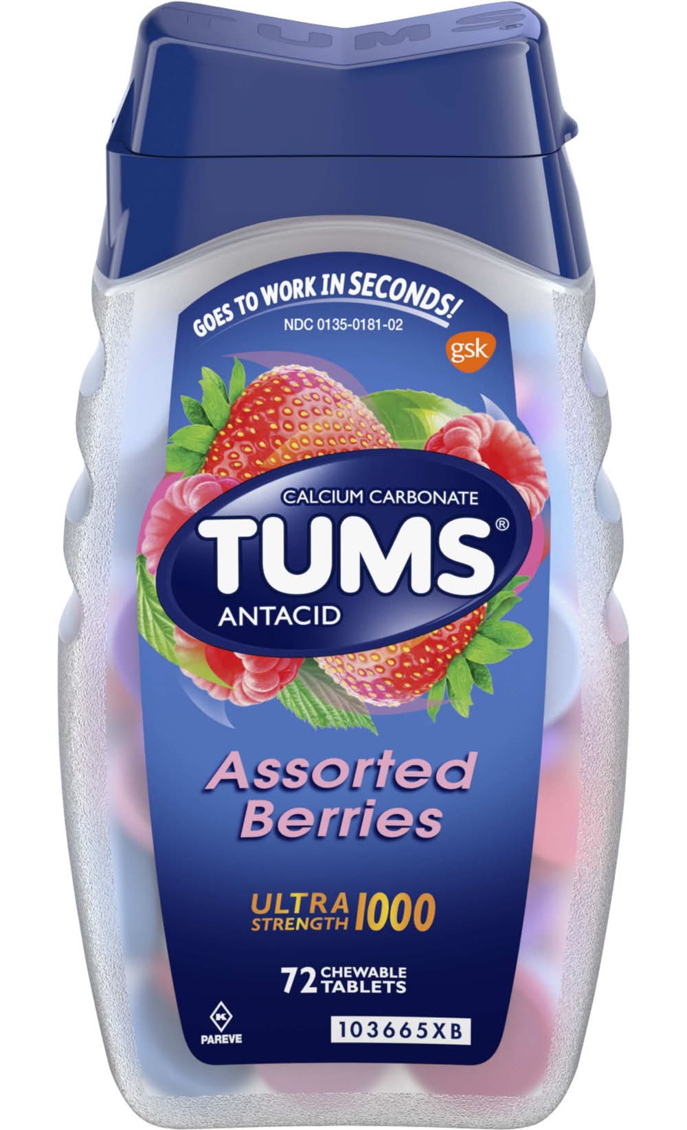 Tums Assorted Berries Chewable Antacid Tablets (72 ct)