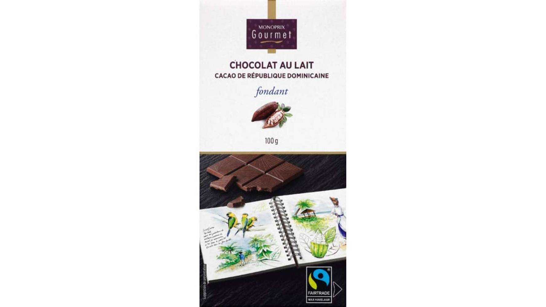 Monoprix Gourmet Chocolat au lait fondant cacao de Saint Domingue, Max Havelaar La tablette de 100g