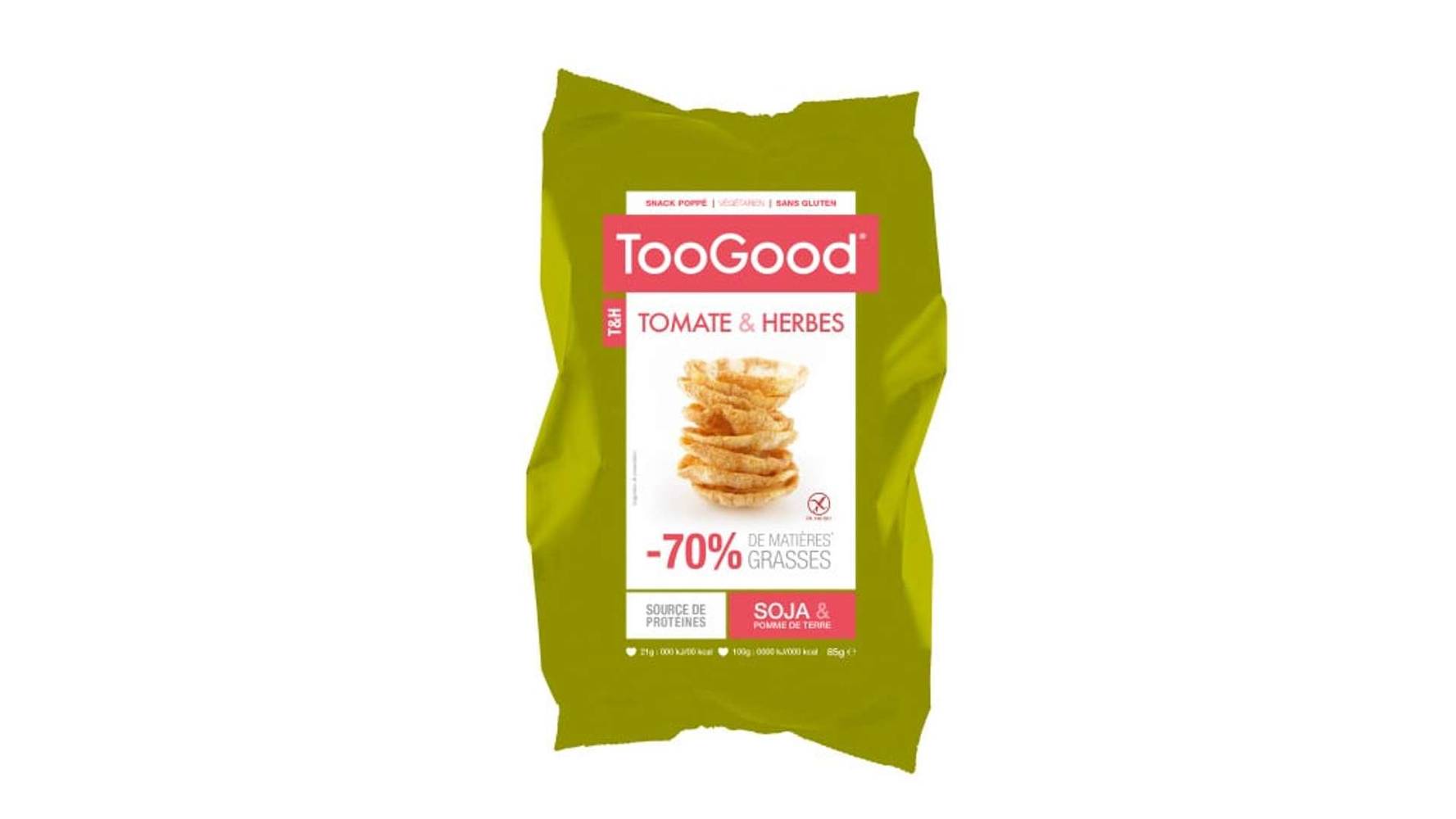 TooGood Snack soufflé à base de soja & pomme de terre, saveur tomate/herbe Le sachet de 85g