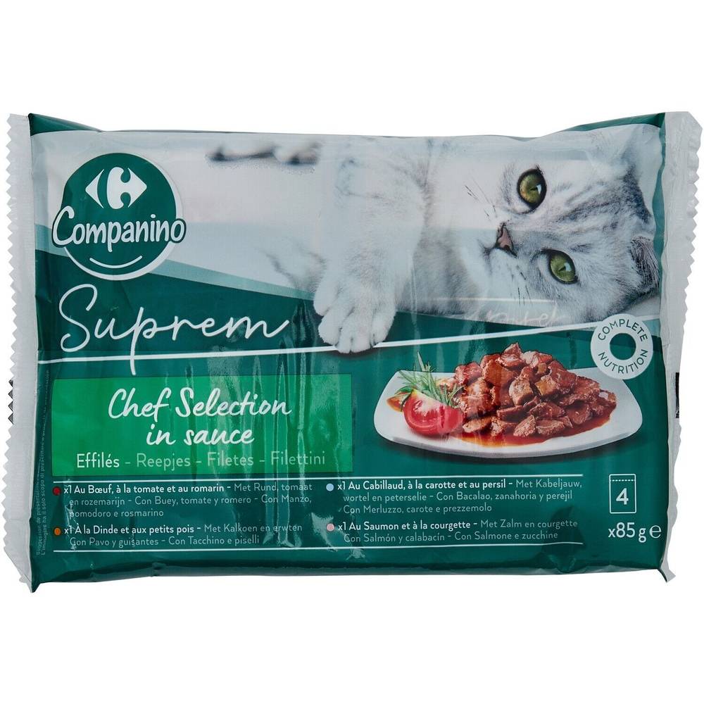 Carrefour Companino - Suprem chef selection en sauce (bœuf - cabillaud - dinde - saumon)