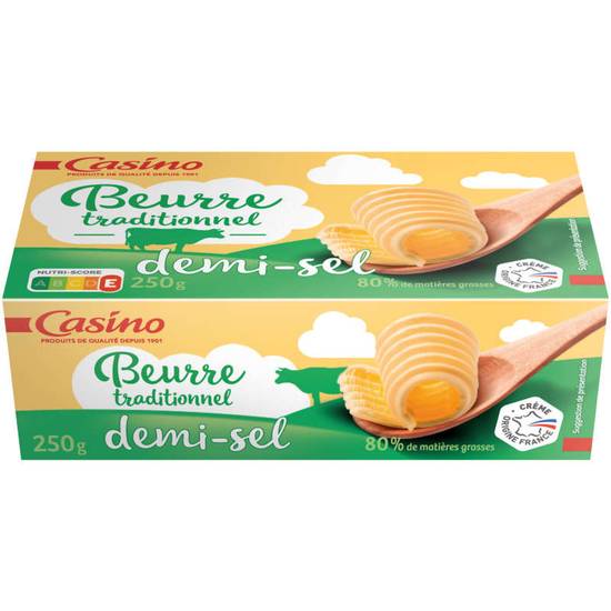 CASINO - Beurre Traditionnel - Demi-Sel - 80% de Mat.Gr - 250g