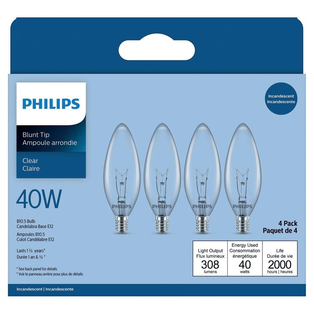 Philips Duramax Candelabra Base Clear Chandelier Light Bulbs 40w