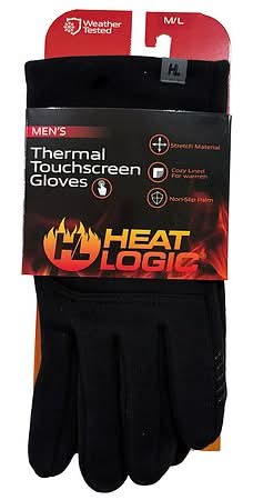 Heat Logic Thermal Touchscreen Gloves, Men, M/L, Black