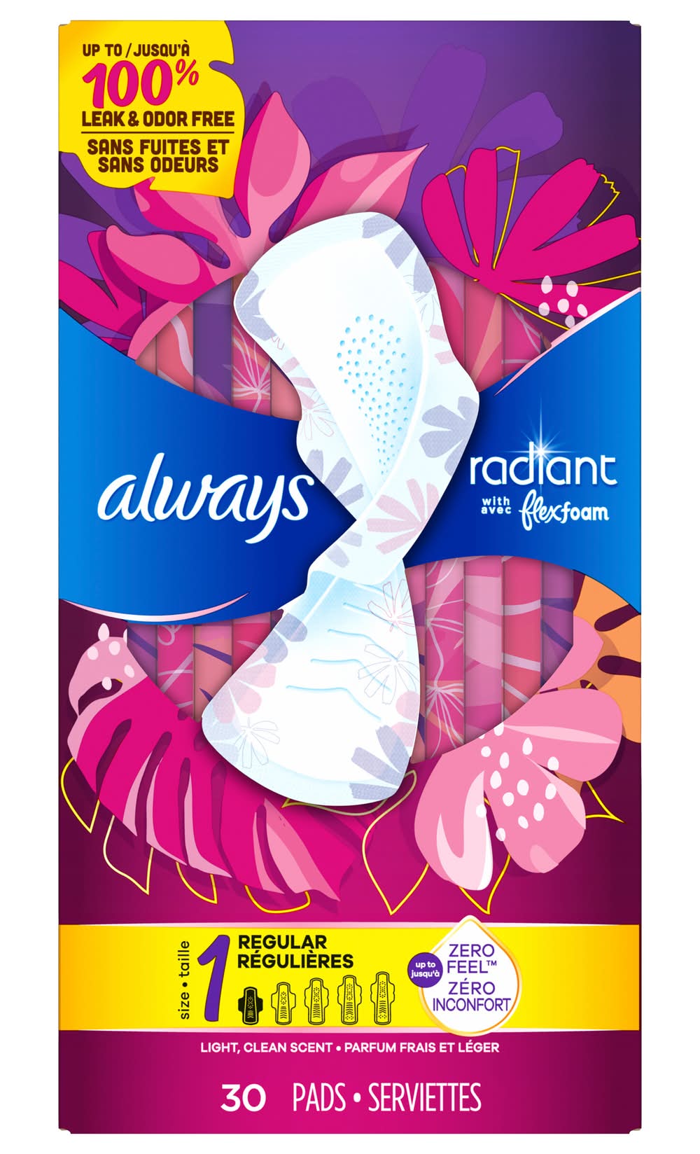 Always Radiant Pads With Flex Foam Flexi-Wings Regular, S (8 oz, 30 ct)
