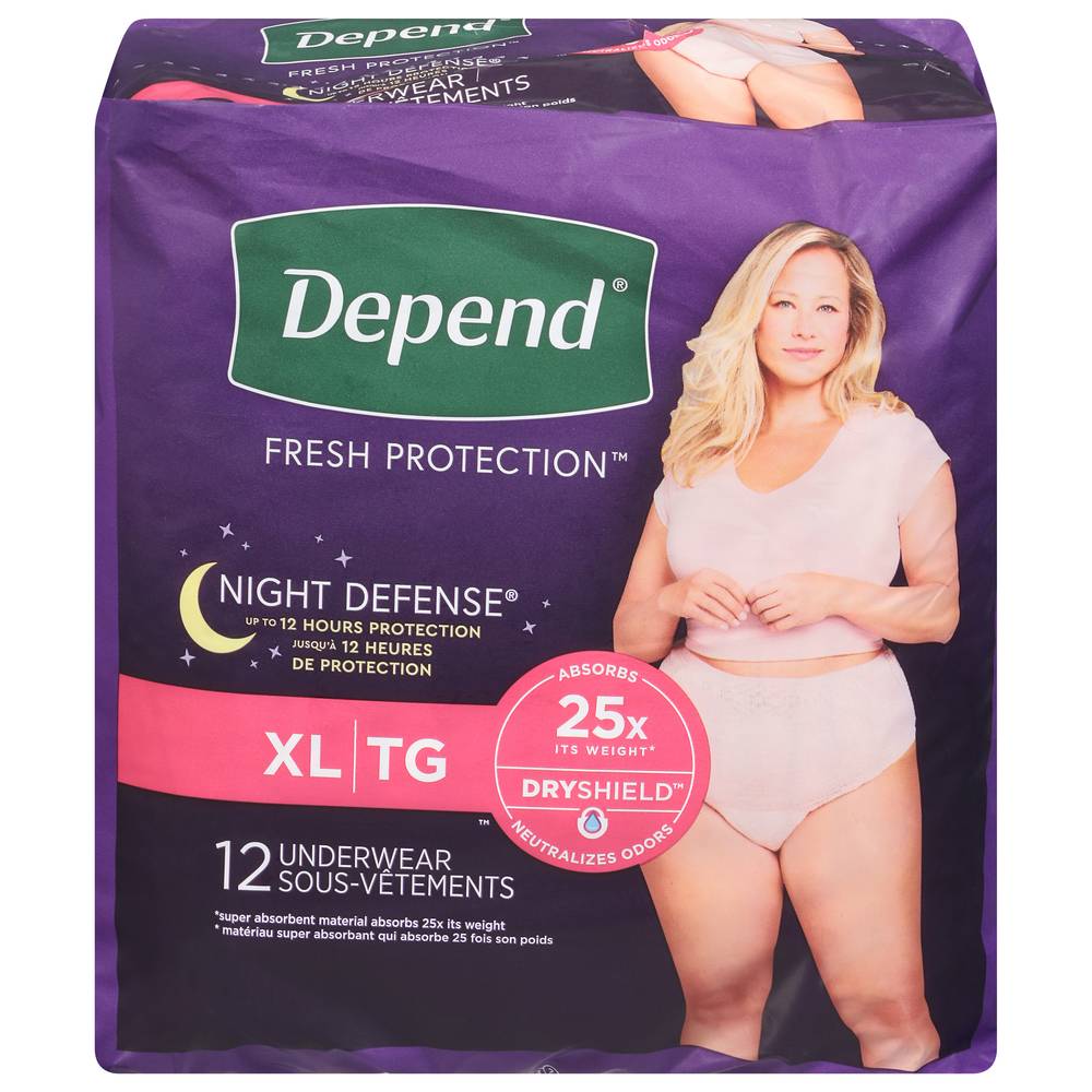 Depend Night Defense Women Underwear, XL (12 ct)