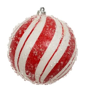 Ashland Peppermint Stripes Shatterproof Ball Ornaments, 4.7 in, Red & White (2 ct)