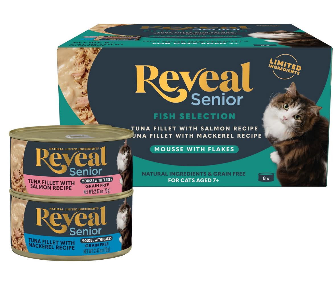 Reveal Fish Selection Senior Cat Wet Food - Grain Free, Mousse with Flakes, 8 Ct (Flavor: Variety Pack, Size: 8 Ct)