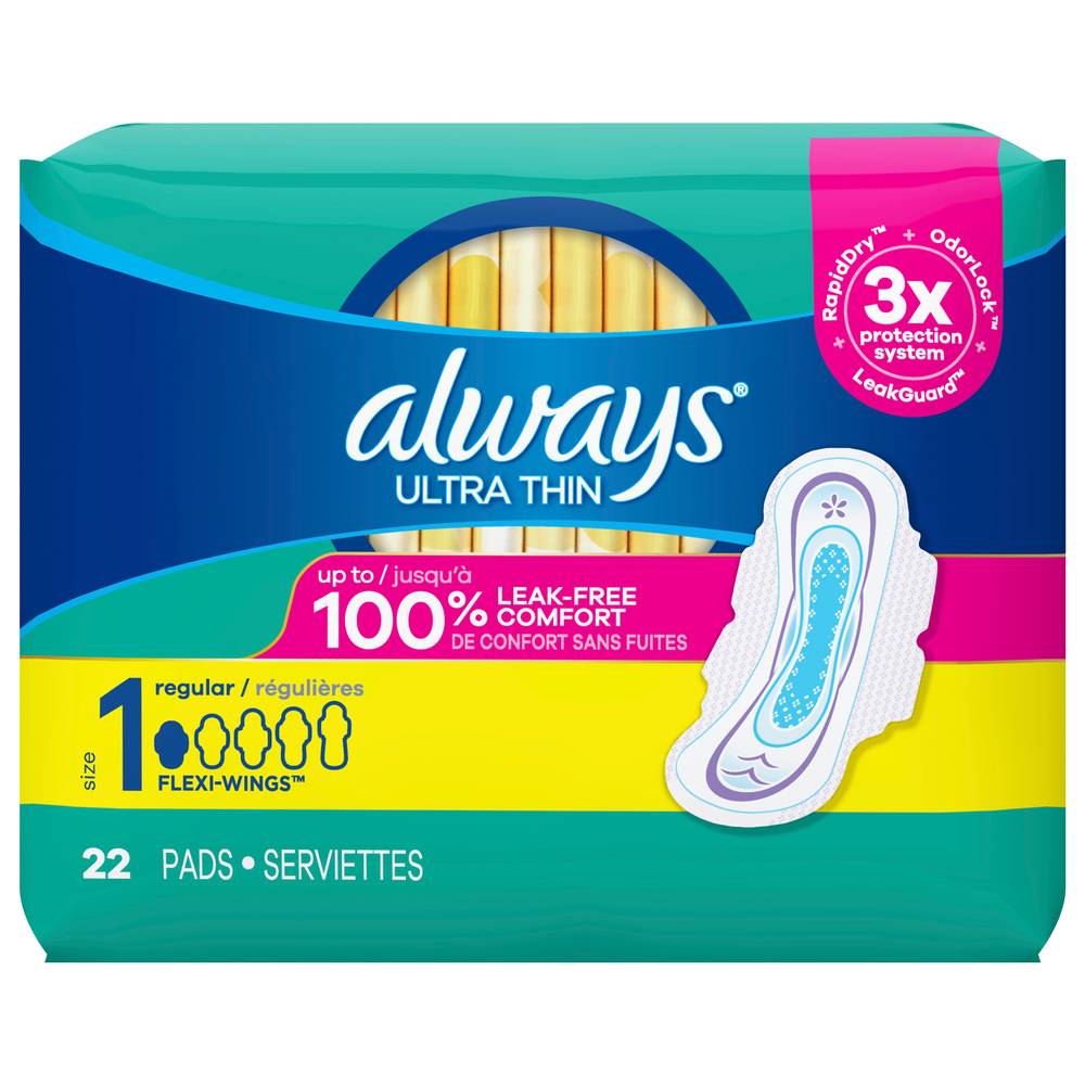 Always Ultra Thin Daytime Pads With Wings Regular Unscented, Female, size 1