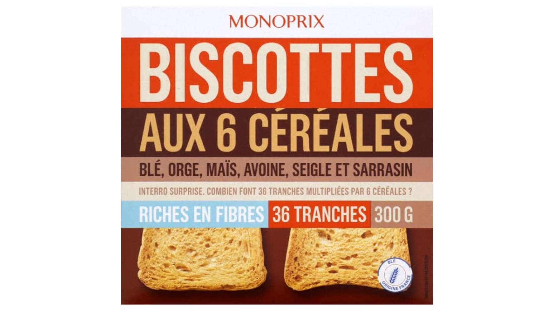 Monoprix Biscottes aux 6 céréales La boîte de 36 - 300 g