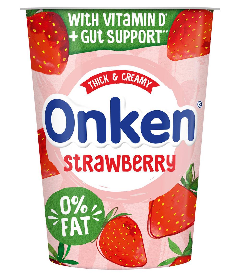Onken Strawberry, Thick & Creamy 0% Fat Yogurt (450g)