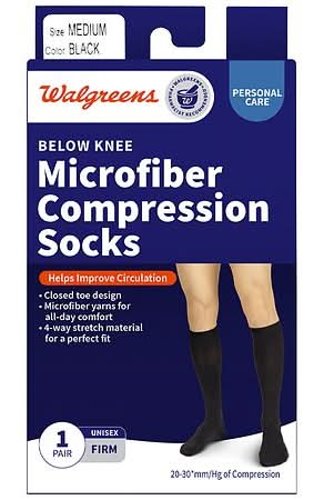 Walgreens Below Knee Microfiber Compression Socks, Unisex, Medium , Black