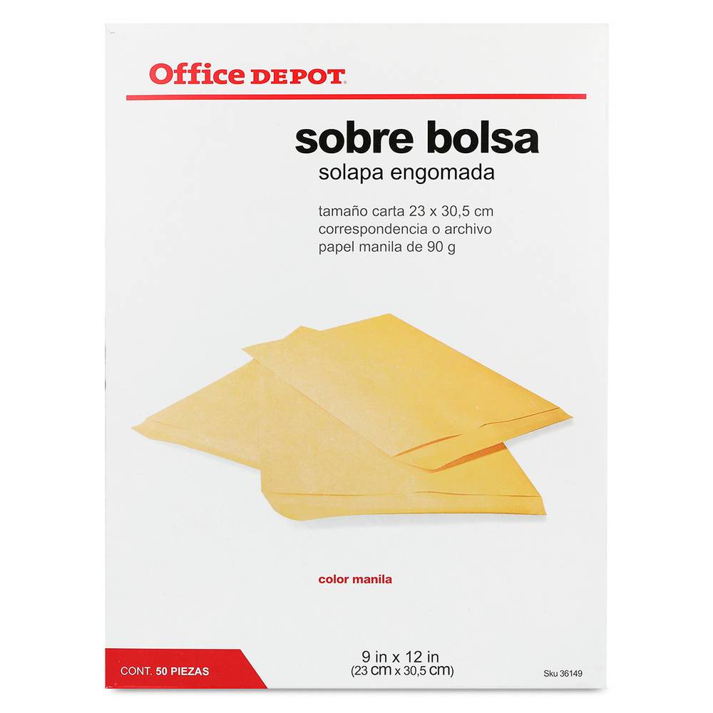 Office depot sobre manila carta (paquete 50 piezas)