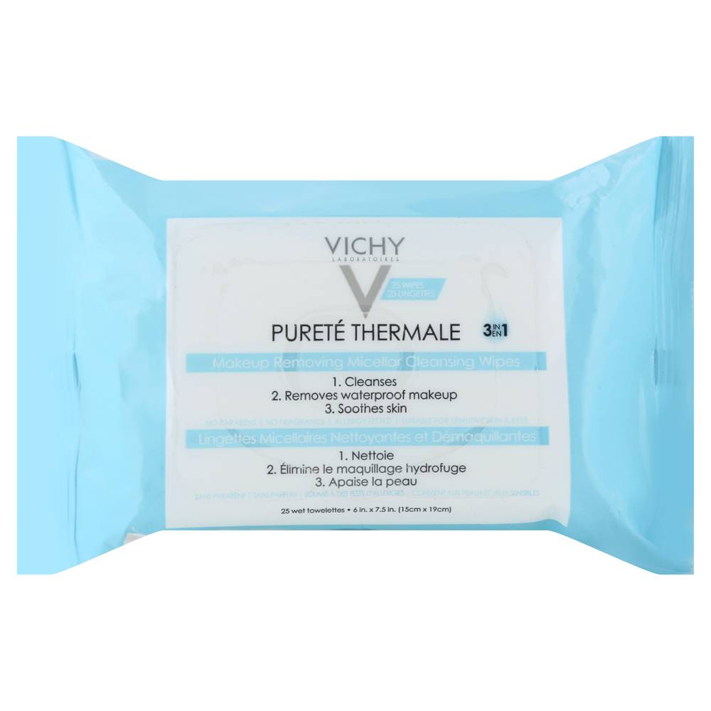 Vichy Cleansing Micellar Makeup Removing Wipes, 25 Pcs (6.4 oz)