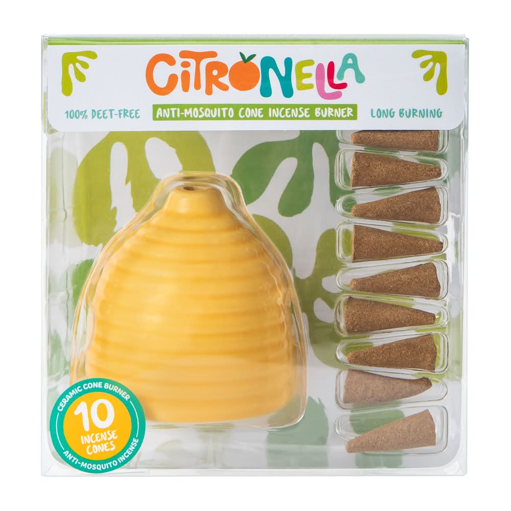 Citronella Anti-Mosquito Cone Incense Burner Set Yellow