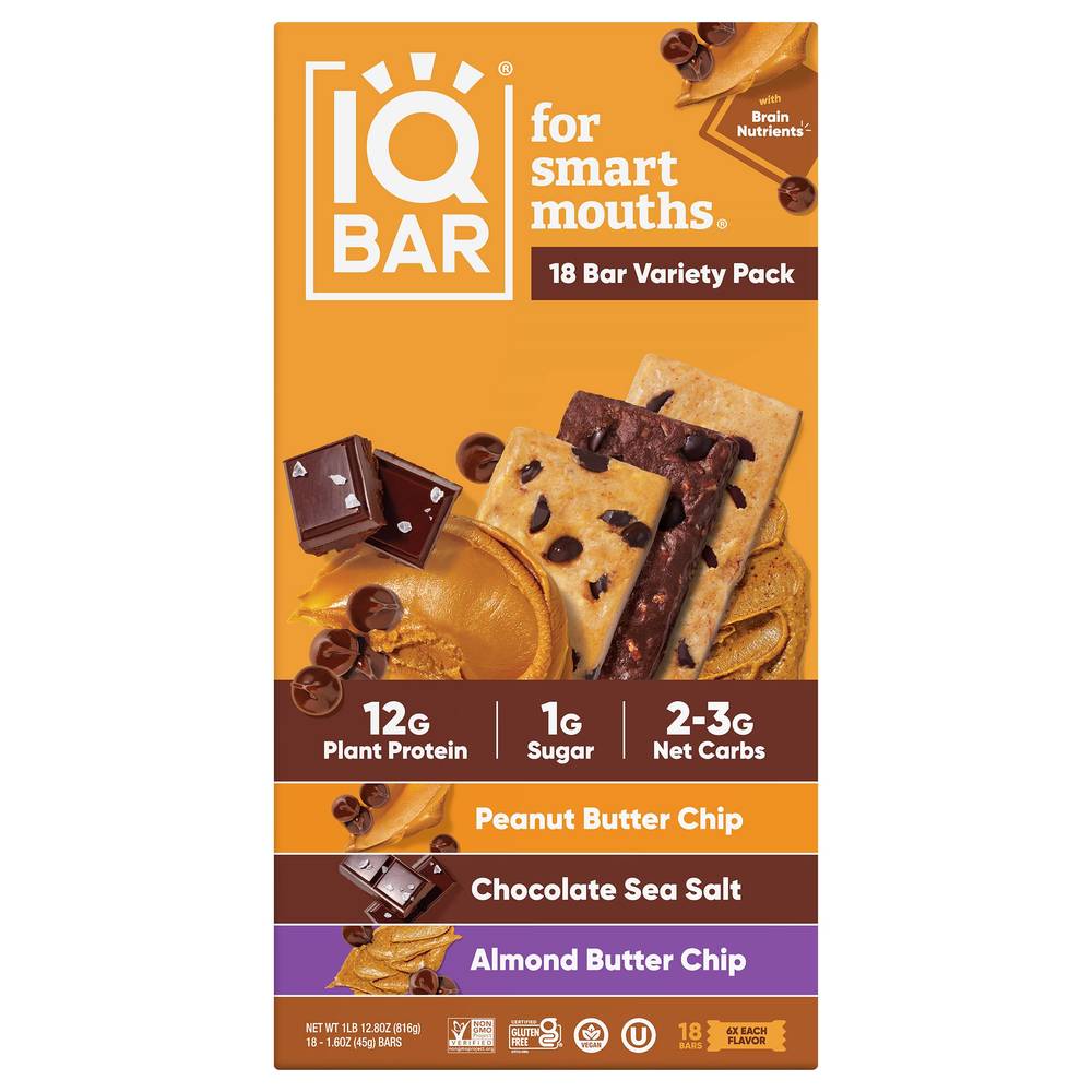 Iqbar For Smart Mouths Protein Bars Variety pack (assorted) (18 ct, 1.60oz)