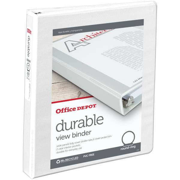 Office Depot Durable View 3-ring Binder With 1" Round Rings (white)