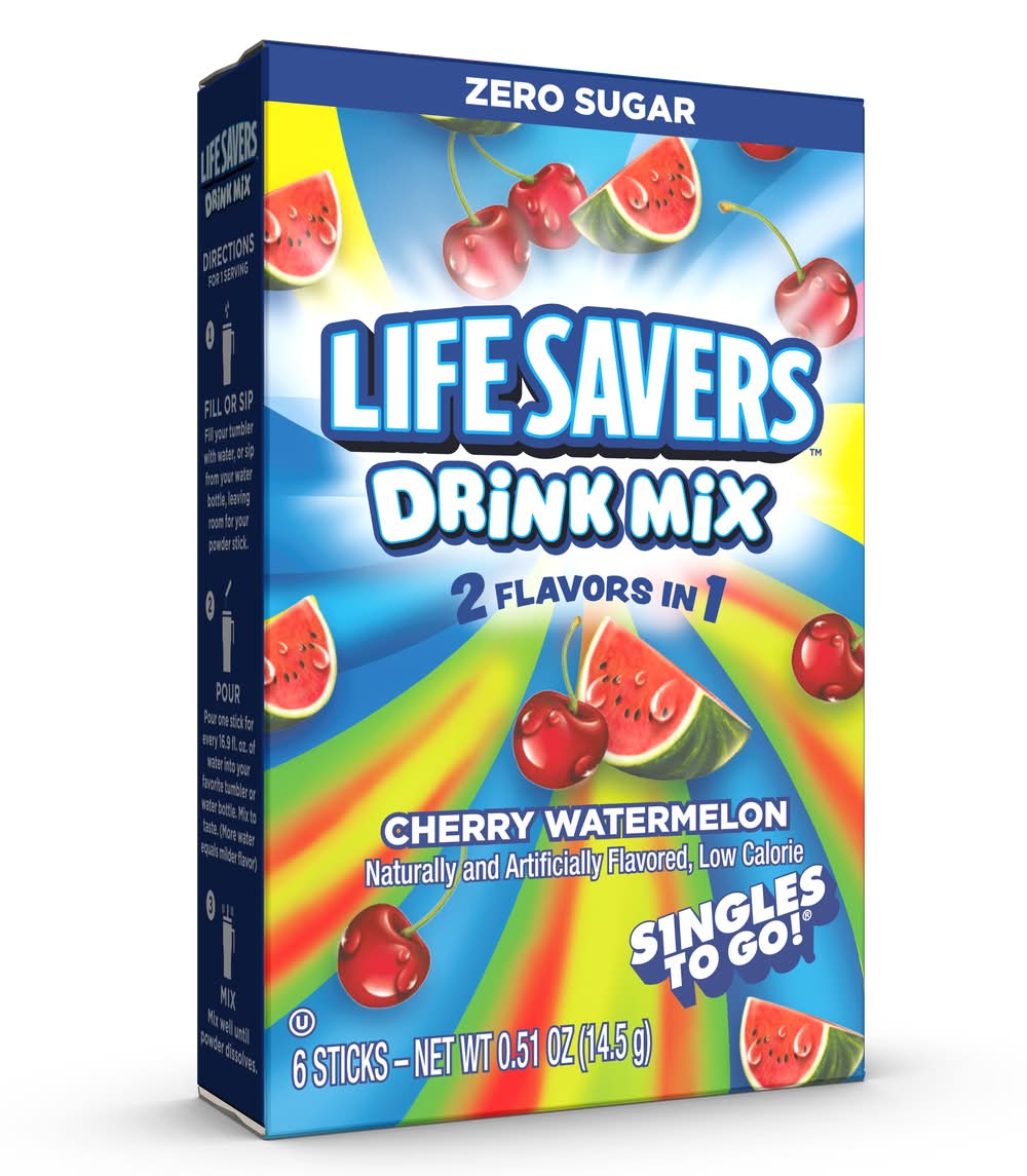 Life Savers Singles To Go Zero Sugar Drink Mix Sticks, Cherry Watermelon (0.51 oz, 6 ct)