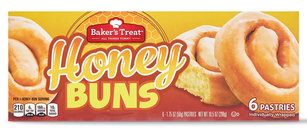 Baker's Treat Honey Buns Pastries (6 x 1.75 oz)