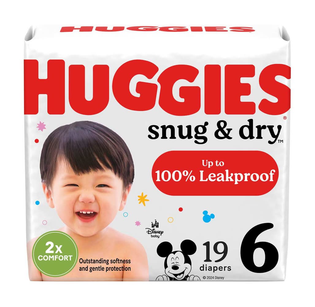 Huggies Snug & Dry Baby Diapers Size 6 Fits 35+ Lbs 19 Ct