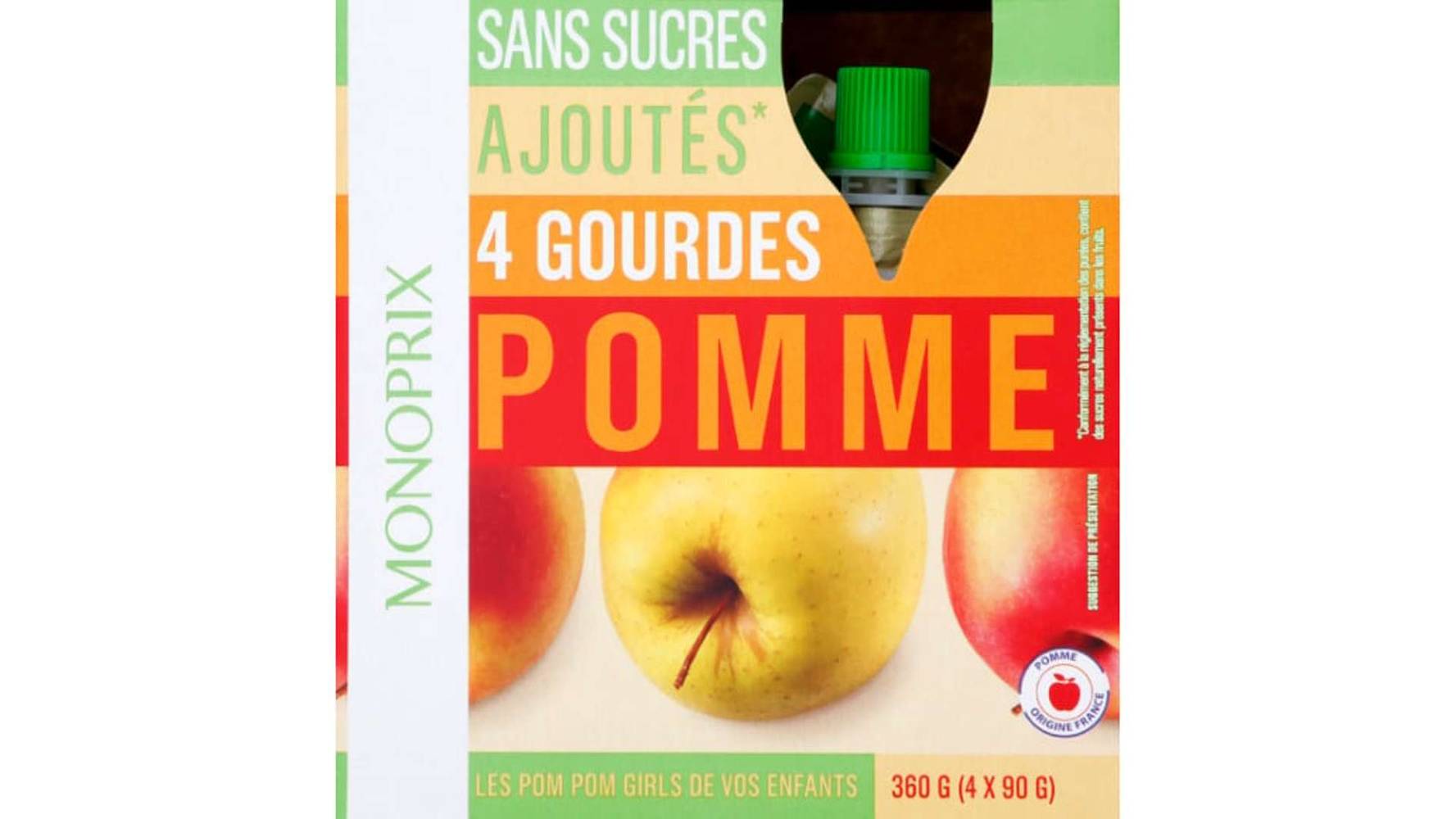 MONOPRIX Purée de pommes sans sucres ajoutés 4x90g Les 4 gourdes de 90 g