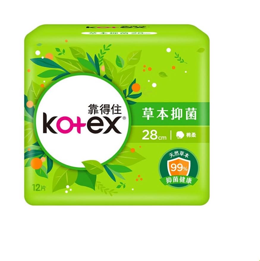 Kotex靠得住 草本抑菌夜用衛生棉 - 女性, 28cm (12 入)