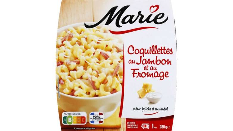Marie Coquillettes au jambon et au fromage, avec de l'emmental fondu La barquette de 280g