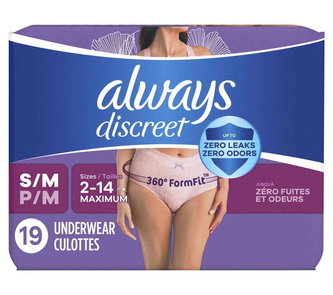 Always Discreet Adult Incontinence Underwear for Women, S/M