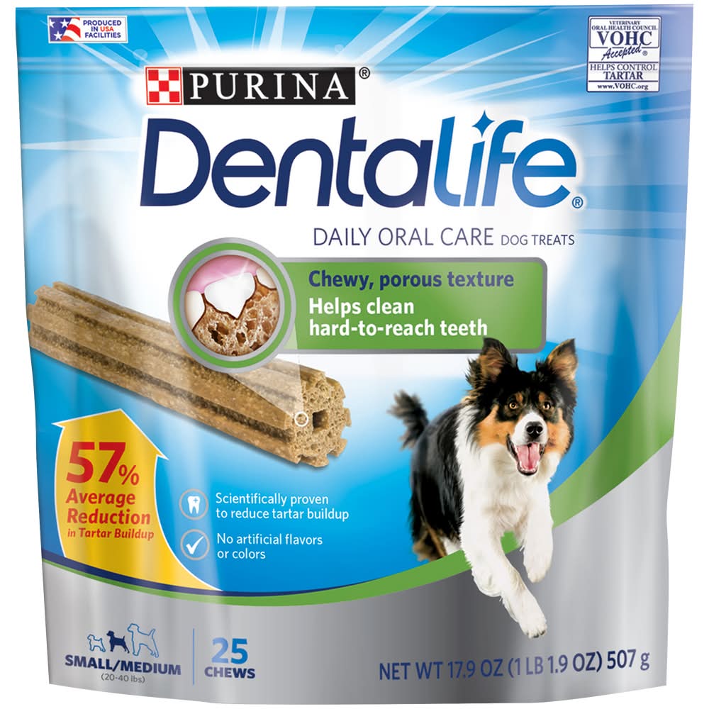 Purina DentaLife Daily Oral Care Dental Dog Chew Treats, S/M (17.9 oz, 25 ct)