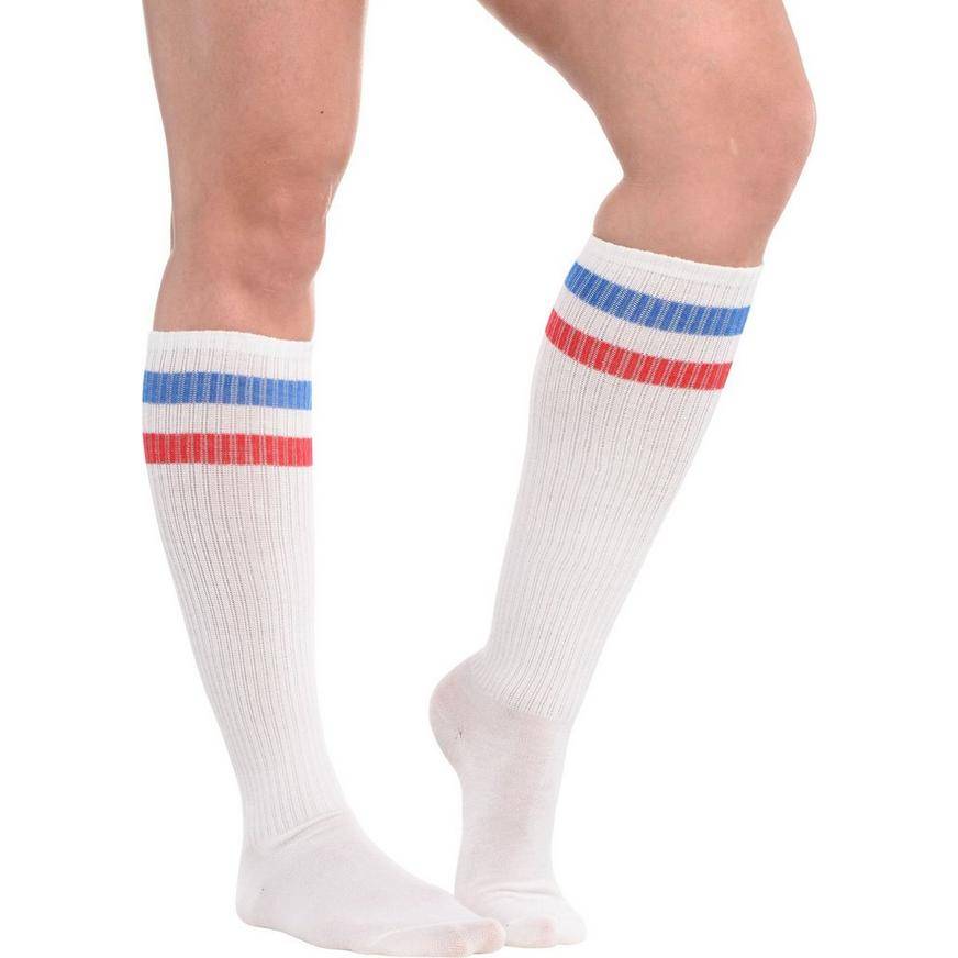 Red, White Blue Stripe Athletic Knee-High Socks