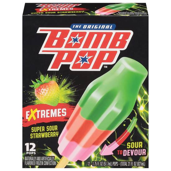 Bomb Pop Extremes Super Sour Ice Pops (12 ct) (strawberry)
