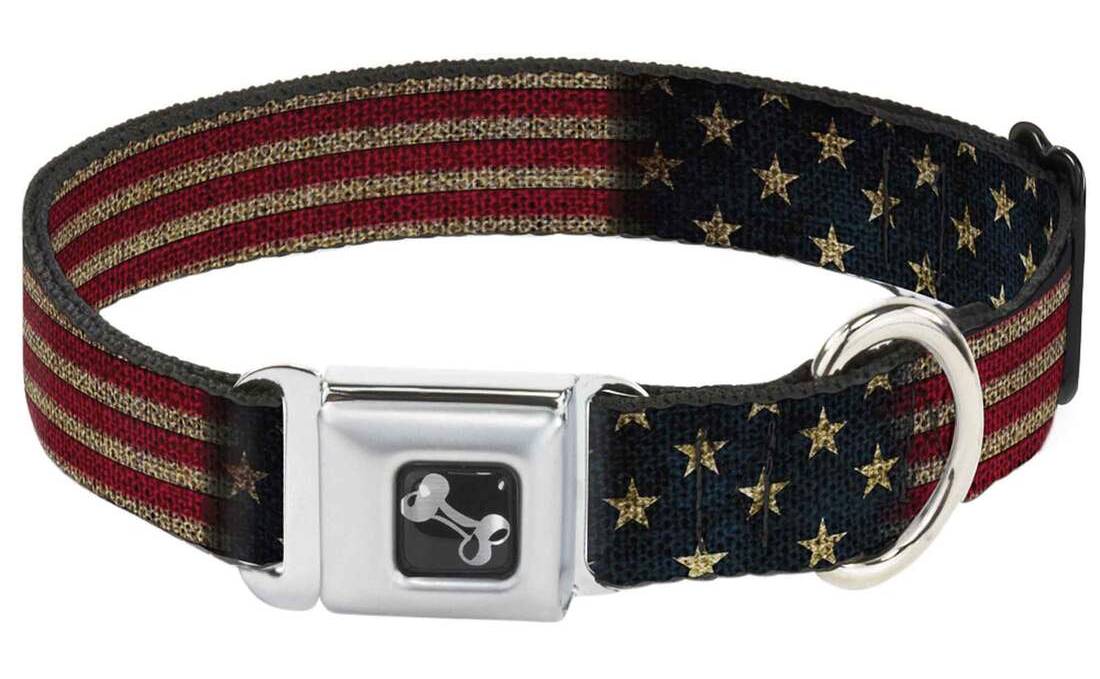 Buckle-Down Seatbelt Buckle Dog Collar - Vintage US Flag Stretch - 1.5 Wide - Fits 20-31 Neck - Large