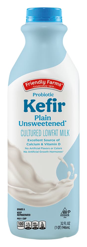 Friendly Farms Probiotic Kefir Plain Unsweetened Cultured Lowfat Milk (32 fl oz)