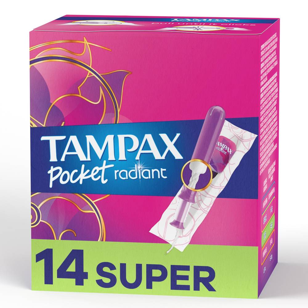 Tampax Pocket Radiant Super Unscented Compact Tampons, 16 Ct