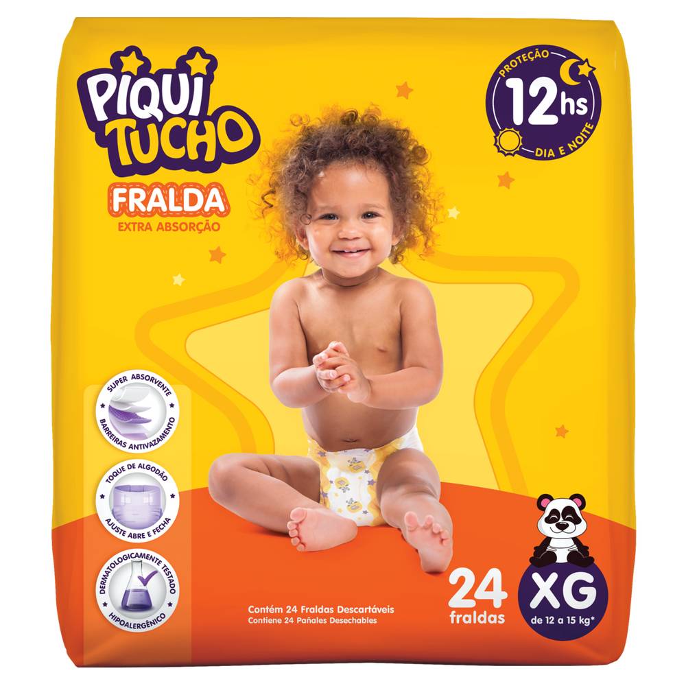 Piquitucho fralda descartável infantil extra absorção (xg - 12 a 15 kg) (24 un)