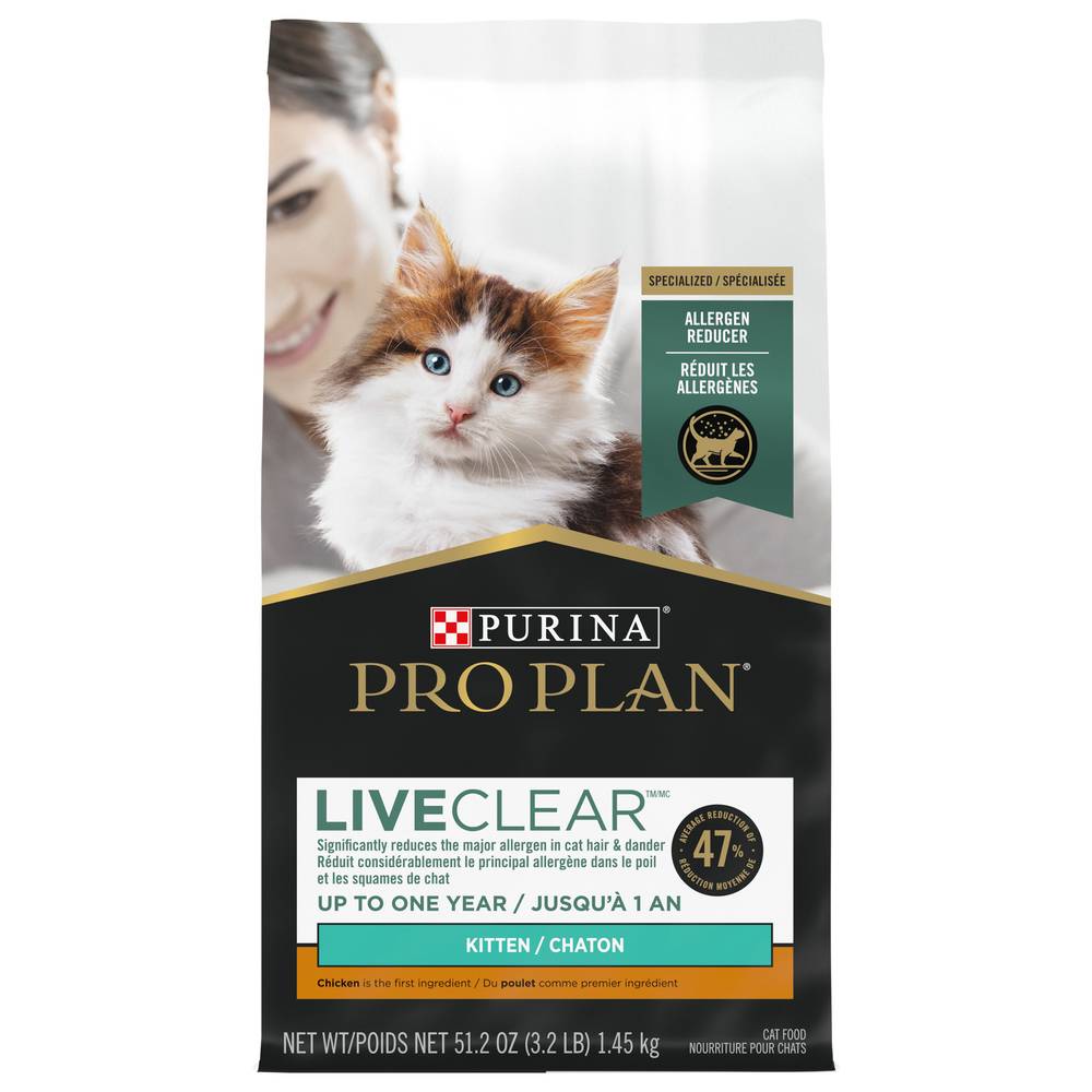 Purina Pro Plan Liveclear Kitten Dry Cat Food, Chicken, 3.2 Lb, None (1.45 kg)