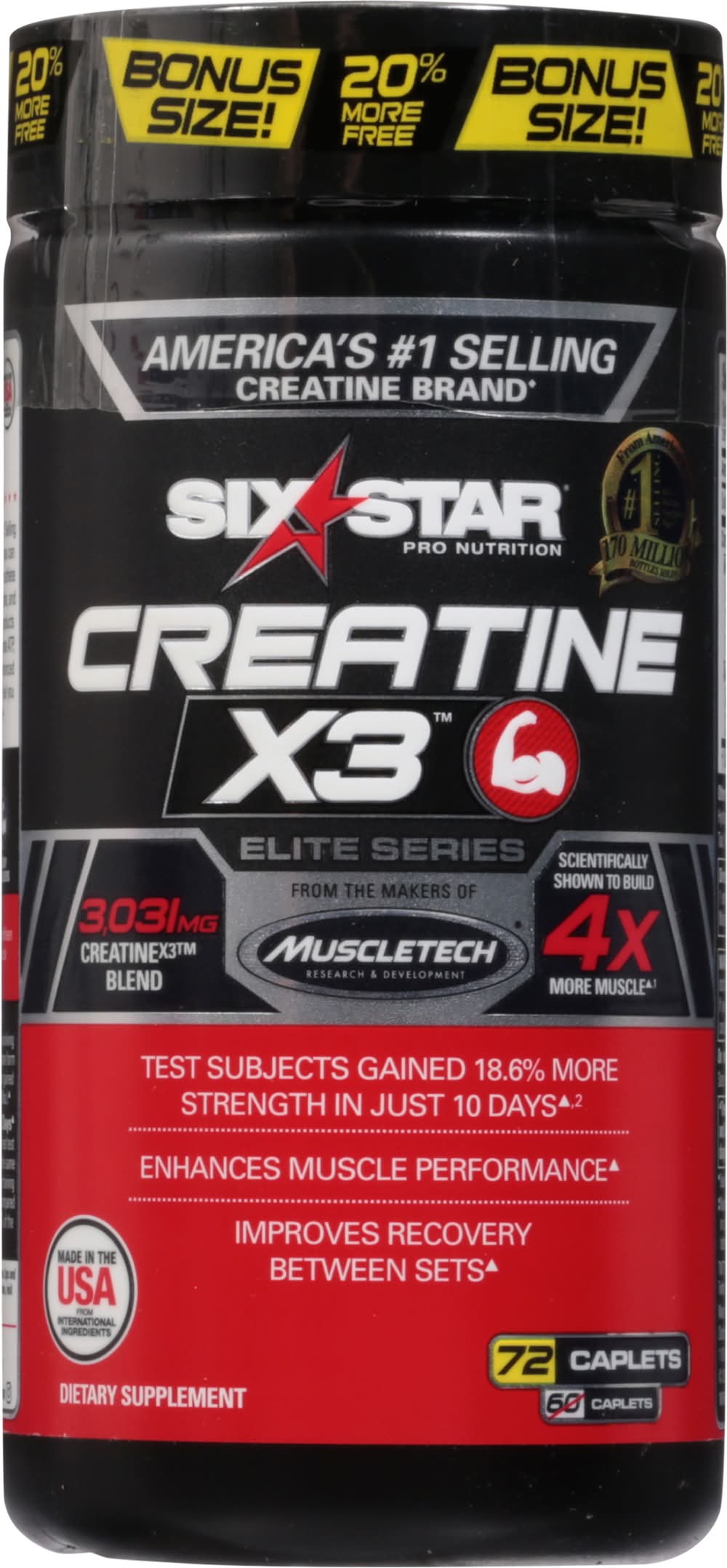 SixStar Creatine X3 Pro Nutrition Dietary Supplement Caplets (72 ct)