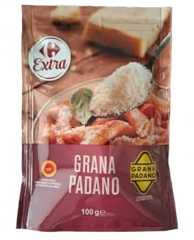 Queso rallado grana padano DOP Carrefour Extra 100 g.