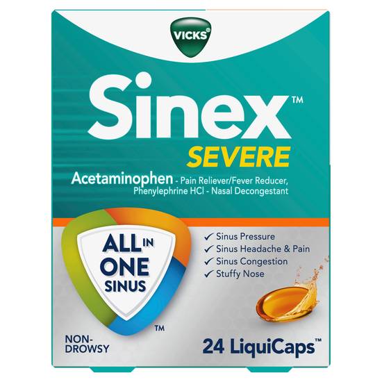 Vicks Sinex SEVERE Sinus Pressure, Pain, Congestion, & Headache Relief, Non-Drowsy LiquiCaps, 24 Count