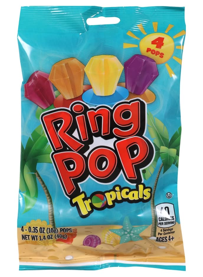Ring Pop Tropicals Candy For Ages 4+, Assorted (1.4 oz, 4 ct)