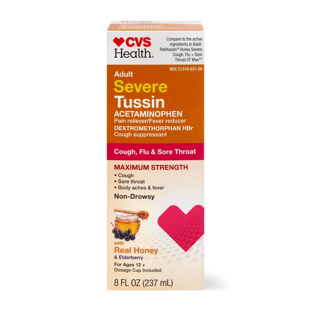 CVS Health Cough, Flu & Sore Thraot Relief Honey Liquid (8 fl oz)