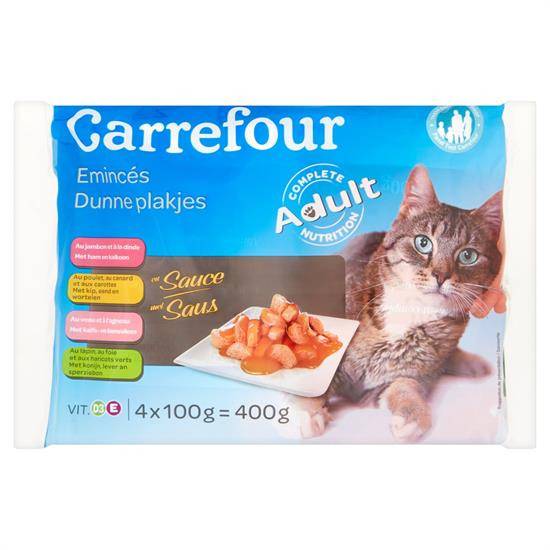 Pâtée pour chats émincés en sauce CARREFOUR - le paquet de 4 x 100g 400g