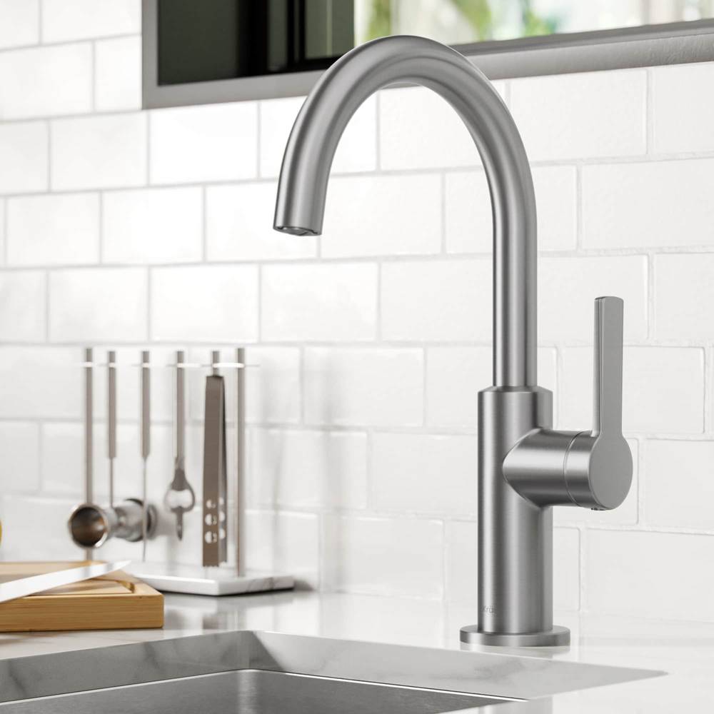 Kraus Oletto Spot Free Stainless Steel Single Handle Bar and Prep Kitchen Faucet | KPF-2822SFS-C