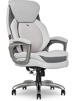 Sharper Image S-600 Active Lumbar Heated Ergonomic Bonded Leather Swivel Executive Massage Chair, Off-White (60098-OWHT)