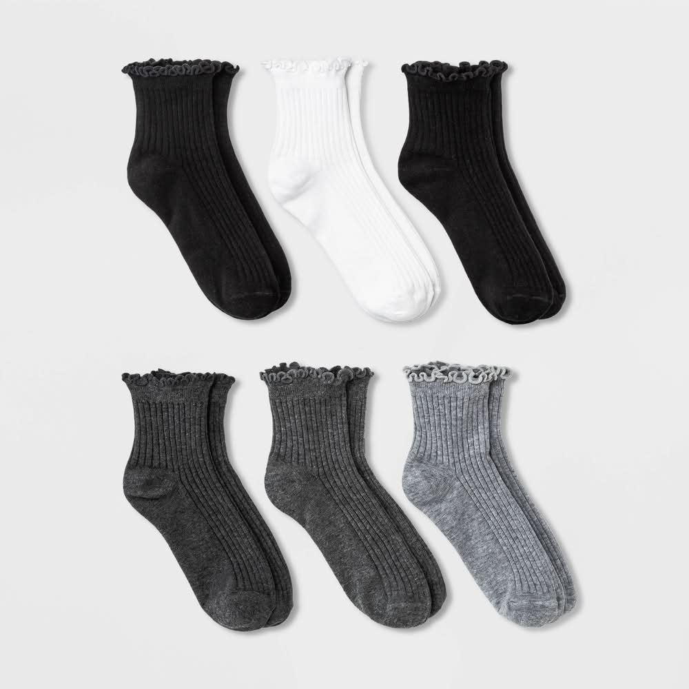 A New Day Lettuce Edge Ankle Socks, Women, Assorted (6 ct)