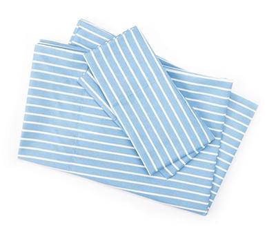Blue & White Stripe Full 4-Piece Microfiber Sheet Set