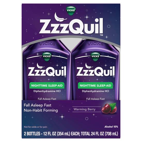 ZzzQuil Nighttime Sleep Aid Liquid, Warming Berry, 12 FL OZ, 2 Pack