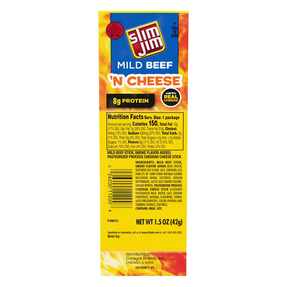 Slim Jim Mild Beef 'N Cheese Jerky Stick (1.5 oz)