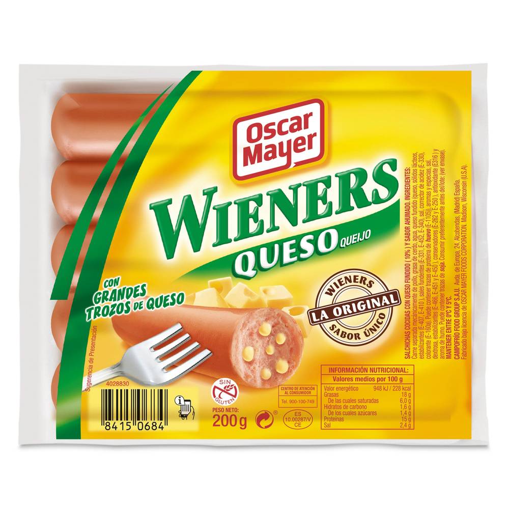 Salchichas Cocidas Wieners Con Queso Oscar Mayer Bolsa 200 G