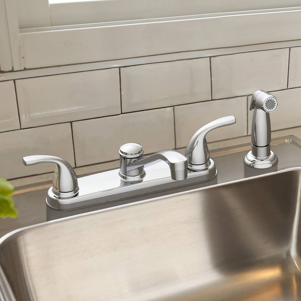 Project Source Dover Chrome Double Handle Kitchen Faucet (Deck Plate and Side Spray Included) | F8F11095CP